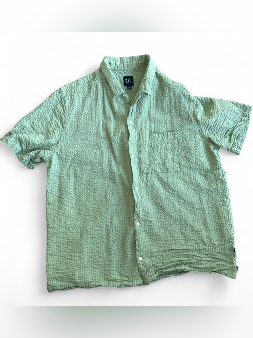 GAP Short-Sleeve Seersucker Button-Down Shirt — Mint Green